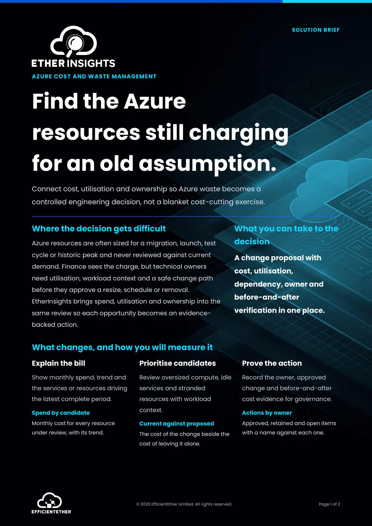 Cover of the Azure Cost and Waste Solution Brief from EtherInsights