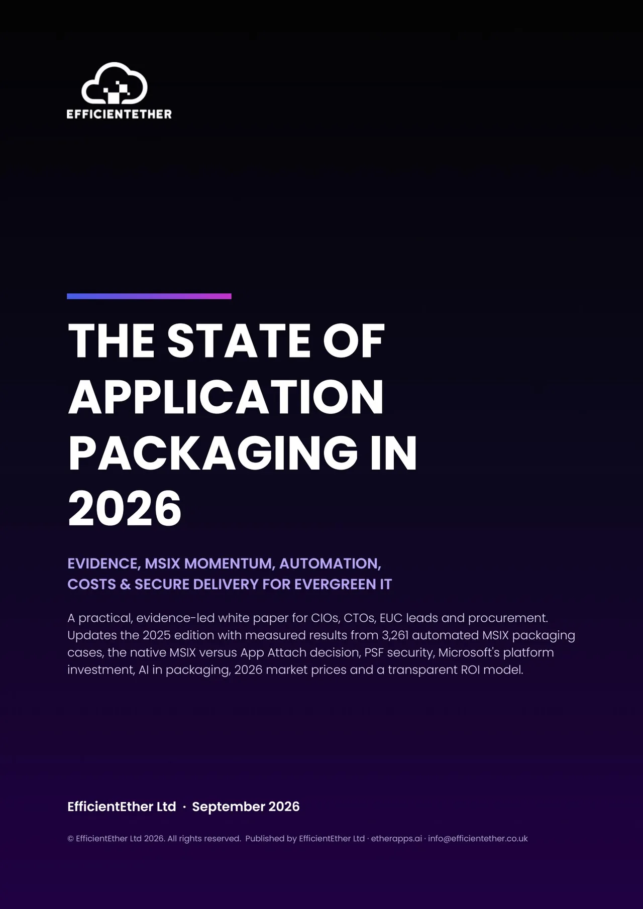 Cover of The State of Application Packaging in 2026 white paper from EtherApps Forge