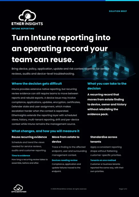 Cover of the Intune Reporting Solution Brief from EtherInsights