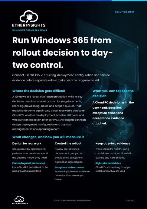 Cover of the Windows 365 Management Solution Brief from EtherInsights