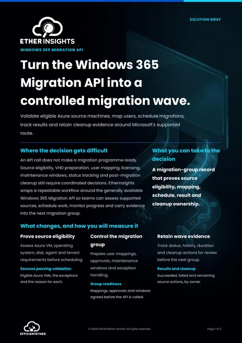 Cover of the Windows 365 Migration API Solution Brief from EtherInsights