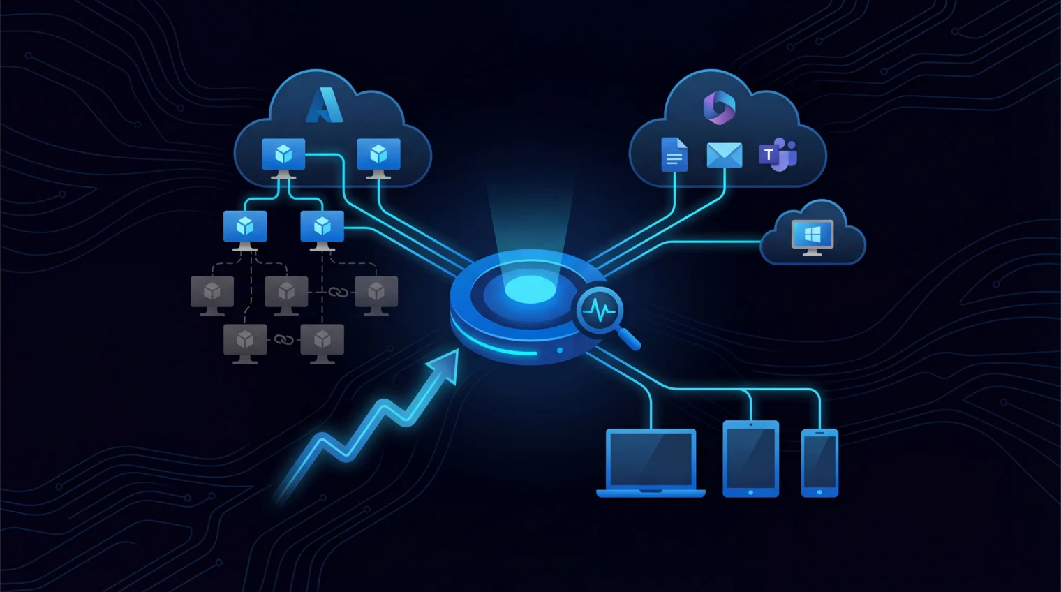 EtherInsights operating view for Microsoft 365 and Azure cost management, Windows 365 lifecycle control, tenant management, and reporting.